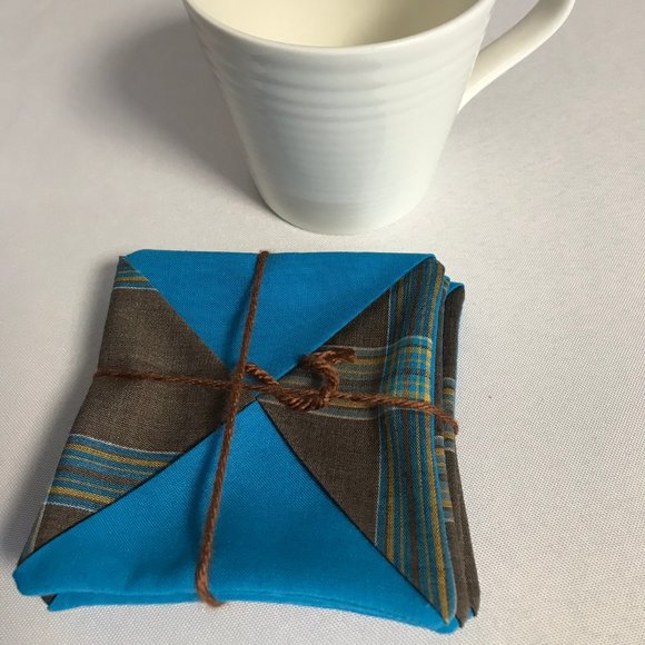 Handmade Fabric Coasters Set of 4 brown blue - Picture 5 of 5